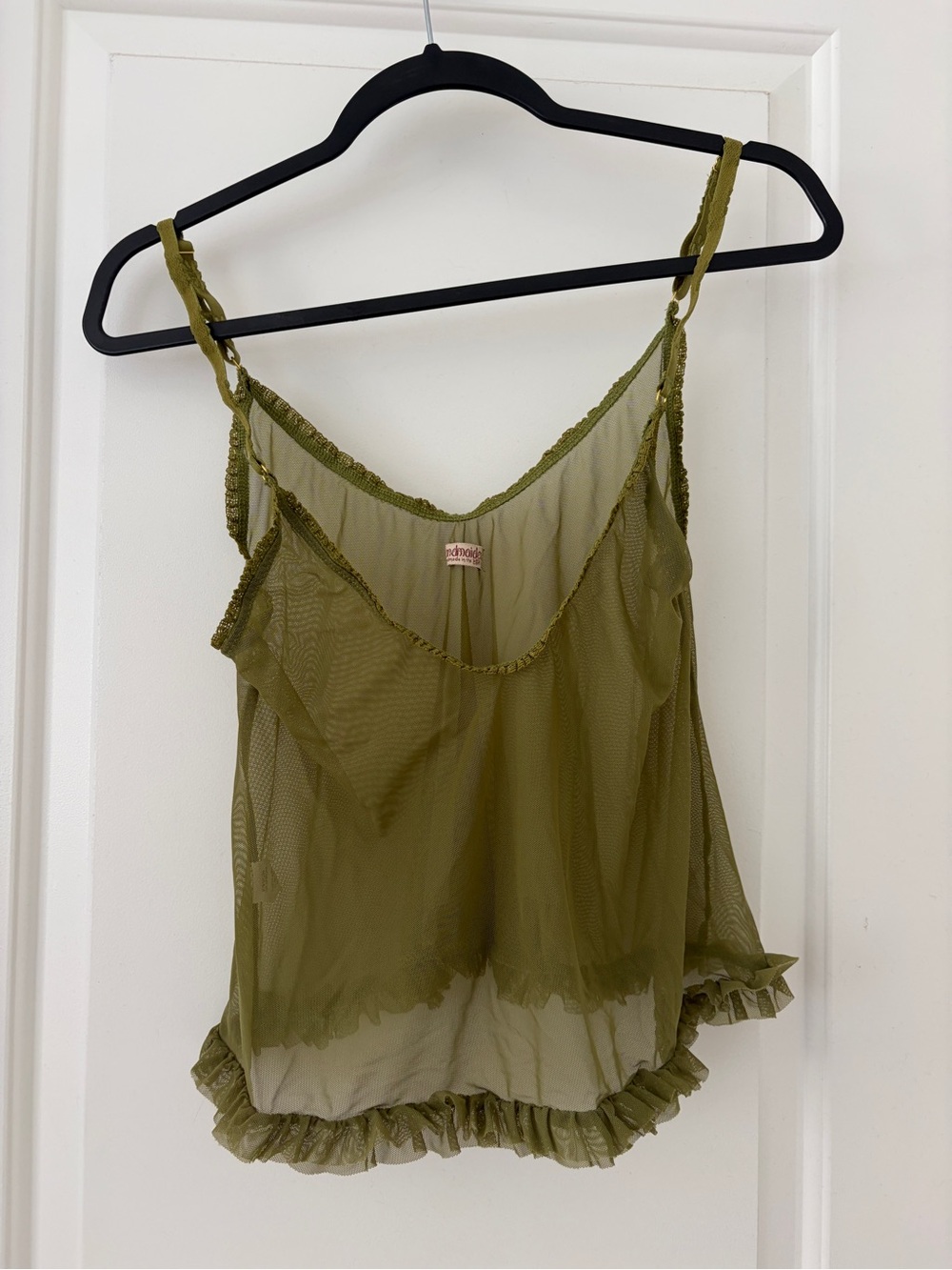 Sage Green Lace-Trim Mesh Tank Top and shorts lingerie 2 piece